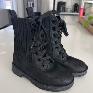 Mia Everli Black Sock Booties Size Girls 11 - Black Glitter Combat Boots NWOB